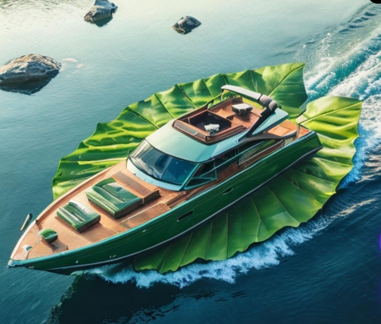 Green Yacht on a leaf